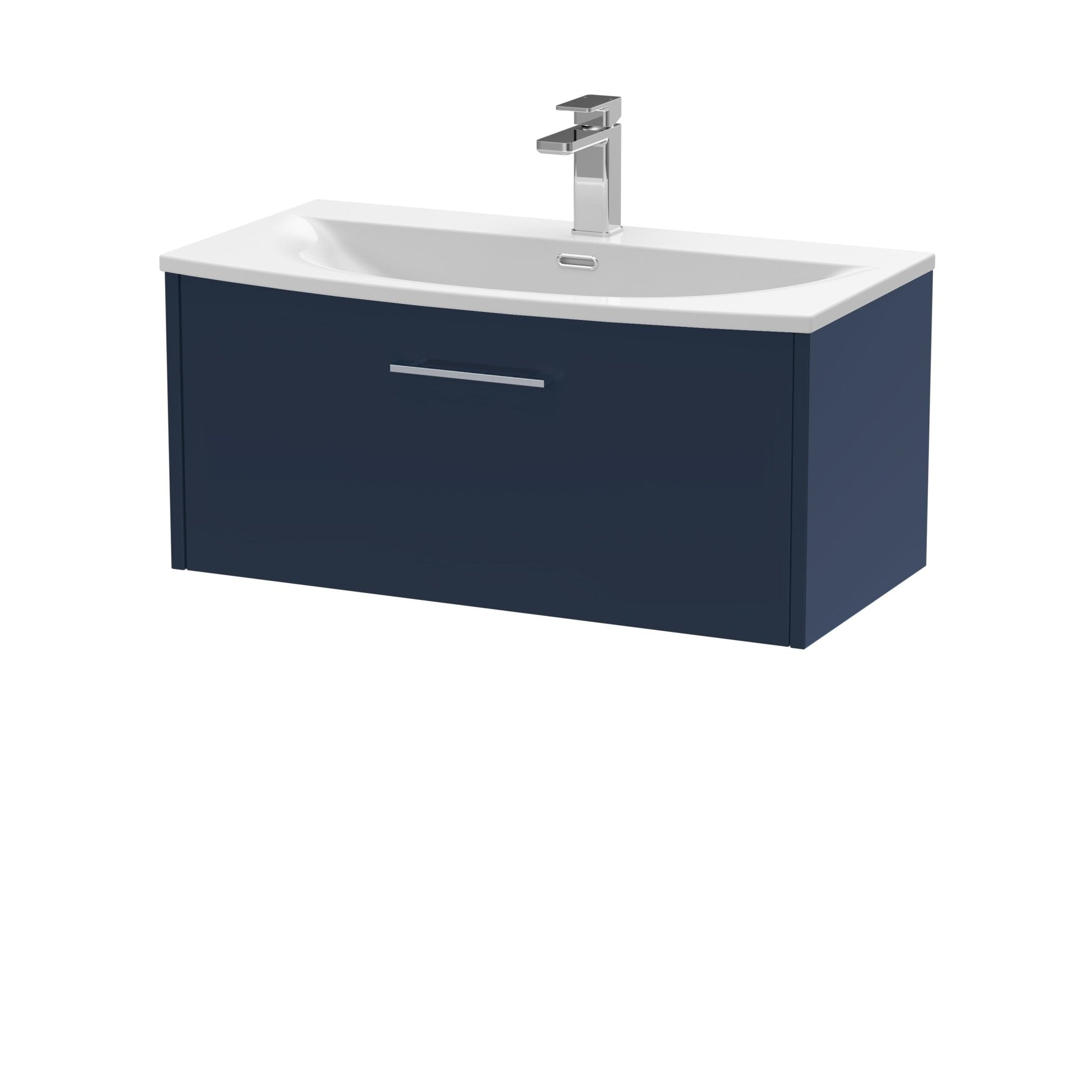 Hudson Reed Juno 800mm Wall Hung Single Drawer Vanity & Basin 4 Contemp Midnight Blue MFC Painted Matt 389x810x440mm - JJ Building Materials