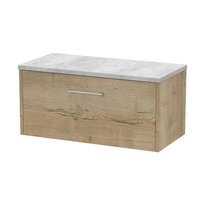 Hudson Reed Juno 800mm Wall Hung Single Drawer Vanity & Laminate Top Contemp Autumn Oak MFC Textured Woodgrain 381x805x390mm - JNU1825LBG - JJ Building Materials