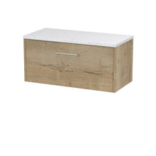 Hudson Reed Juno 800mm Wall Hung Single Drawer Vanity & Laminate Top Contemp Autumn Oak MFC Textured Woodgrain 381x805x390mm - JNU1825LSW - JJ Building Materials