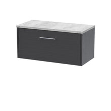 Hudson Reed Juno 800mm Wall Hung Single Drawer Vanity & Laminate Top Contemp Graphite Grey Woodgrain MFC Textured Woodgrain 381x805x390mm - JNU2225LBG - JJ Building Materials