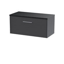 Hudson Reed Juno 800mm Wall Hung Single Drawer Vanity & Laminate Top Contemp Graphite Grey Woodgrain MFC Textured Woodgrain 381x805x390mm - JNU2225LSB - JJ Building Materials