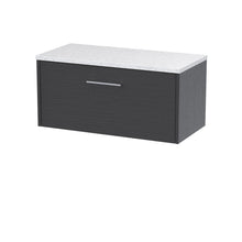 Hudson Reed Juno 800mm Wall Hung Single Drawer Vanity & Laminate Top Contemp Graphite Grey Woodgrain MFC Textured Woodgrain 381x805x390mm - JNU2225LSW - JJ Building Materials
