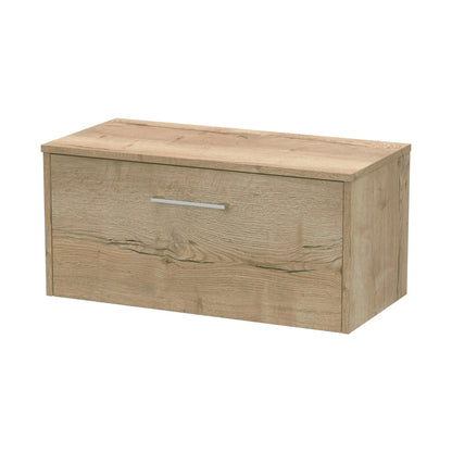 Hudson Reed Juno 800mm Wall Hung Single Drawer Vanity & Worktop Contemp Autumn Oak MFC Textured Woodgrain 377x805x390mm - JJ Building Materials