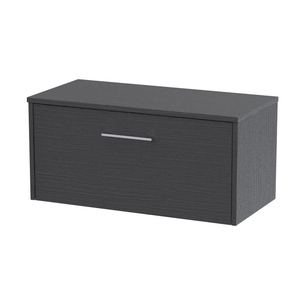 Hudson Reed Juno 800mm Wall Hung Single Drawer Vanity & Worktop Contemp Graphite Grey Woodgrain MFC Textured Woodgrain 377x805x390mm - JJ Building Materials