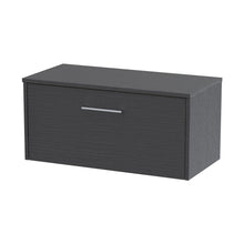 Hudson Reed Juno 800mm Wall Hung Single Drawer Vanity & Worktop Contemp Graphite Grey Woodgrain MFC Textured Woodgrain 377x805x390mm - JJ Building Materials