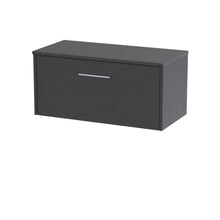 Hudson Reed Juno 800mm Wall Hung Single Drawer Vanity & Worktop Contemp Graphite Grey Woodgrain MFC Textured Woodgrain 377x805x390mm - JJ Building Materials