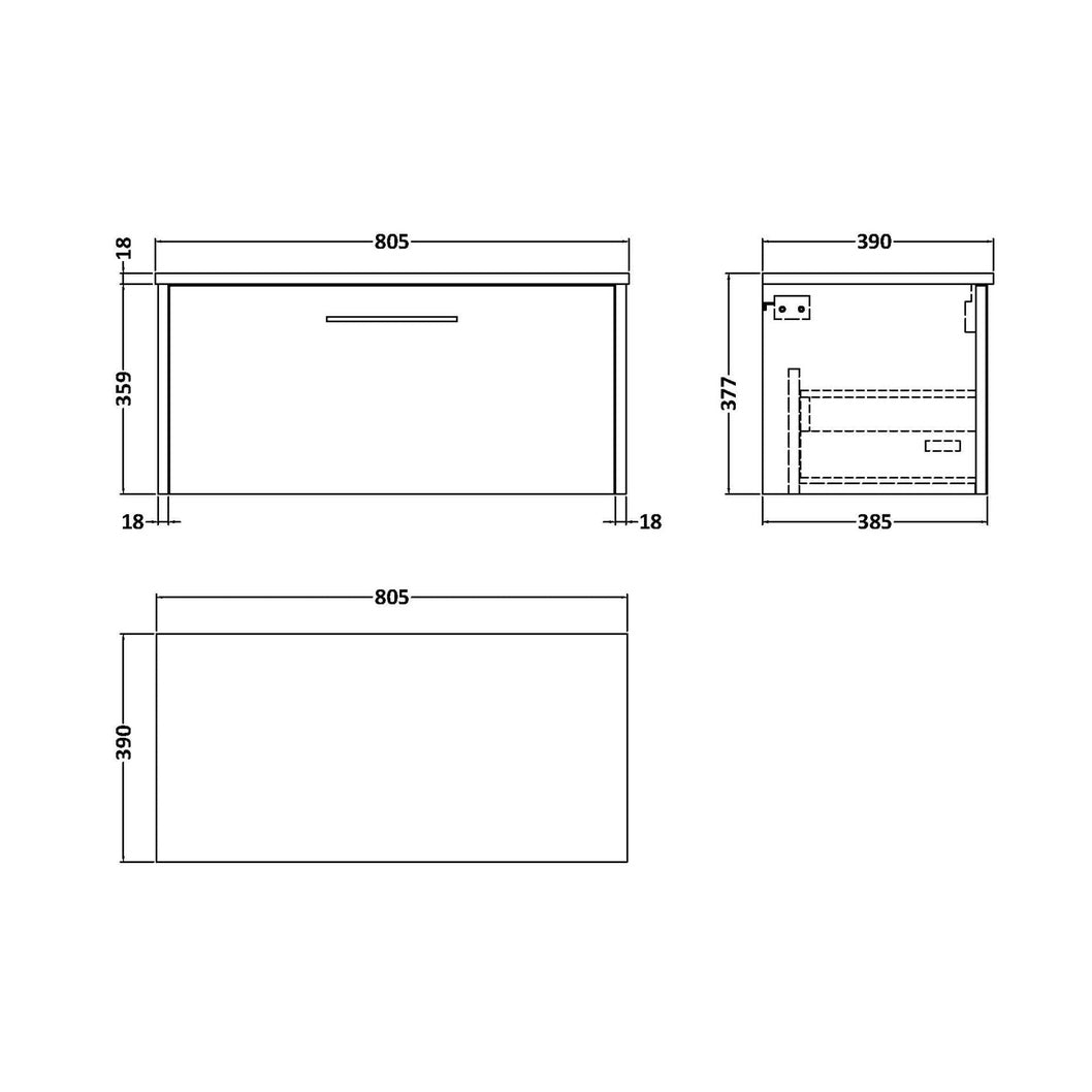 Hudson Reed Juno 800mm Wall Hung Single Drawer Vanity & Worktop Contemp Midnight Blue MFC Painted Matt 377x805x390mm - JJ Building Materials
