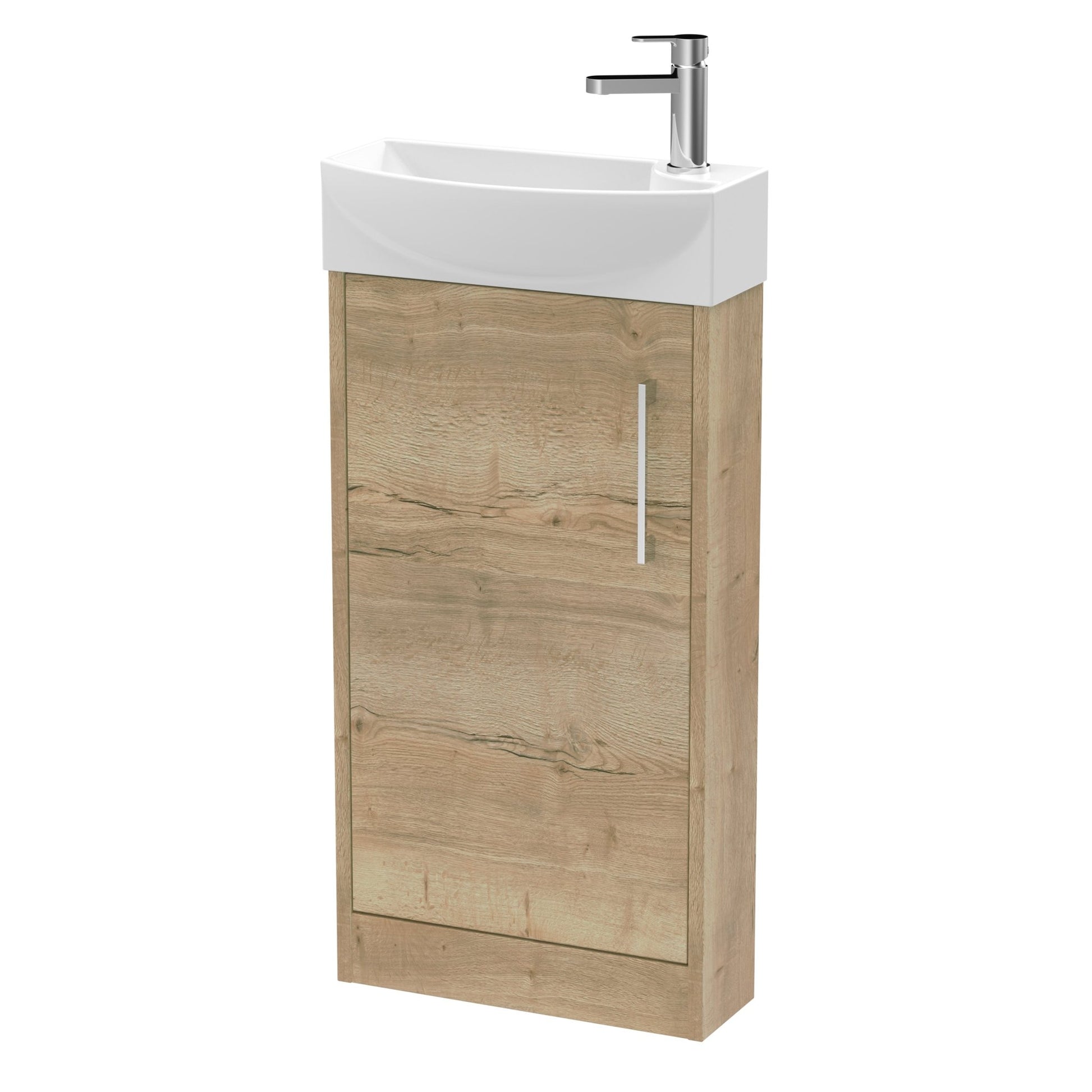 Hudson Reed Juno Compact 440mm Floor Standing 1 Door Unit & 1th Basin Lh Contemp Autumn Oak MFC Textured Woodgrain 923x450x220mm - JJ Building Materials