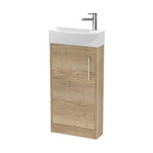 Hudson Reed Juno Compact 440mm Floor Standing 1 Door Unit & 1th Basin Lh Contemp Autumn Oak MFC Textured Woodgrain 923x450x220mm - JJ Building Materials