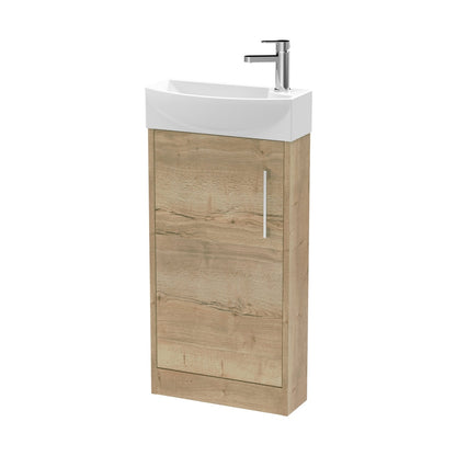 Hudson Reed Juno Compact 440mm Floor Standing 1 Door Unit & 1th Basin Lh Contemp Autumn Oak MFC Textured Woodgrain 923x450x220mm - JJ Building Materials