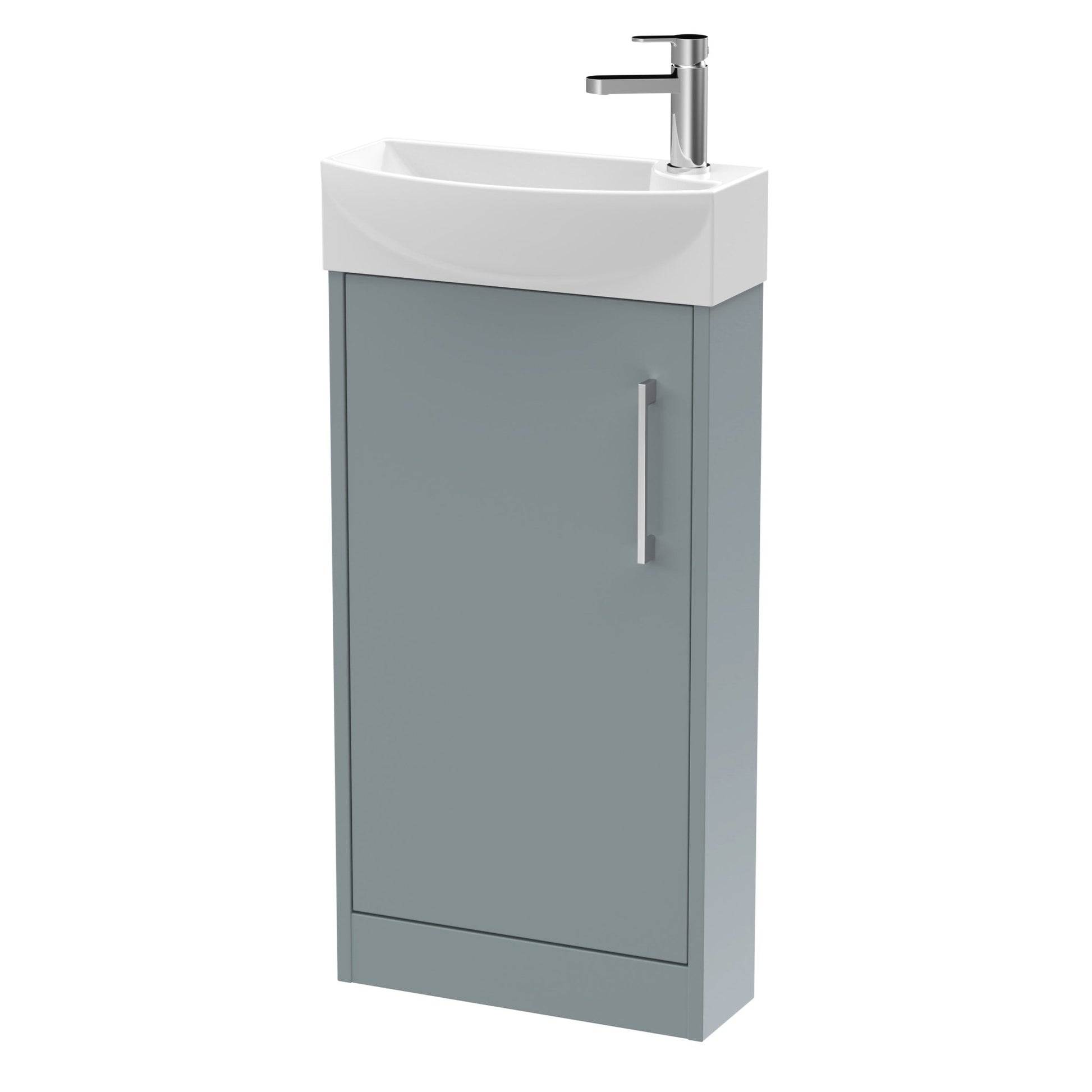 Hudson Reed Juno Compact 440mm Floor Standing 1 Door Unit & 1th Basin Lh Contemp Coastal Grey MFC Smooth Matt 923x450x220mm - JJ Building Materials