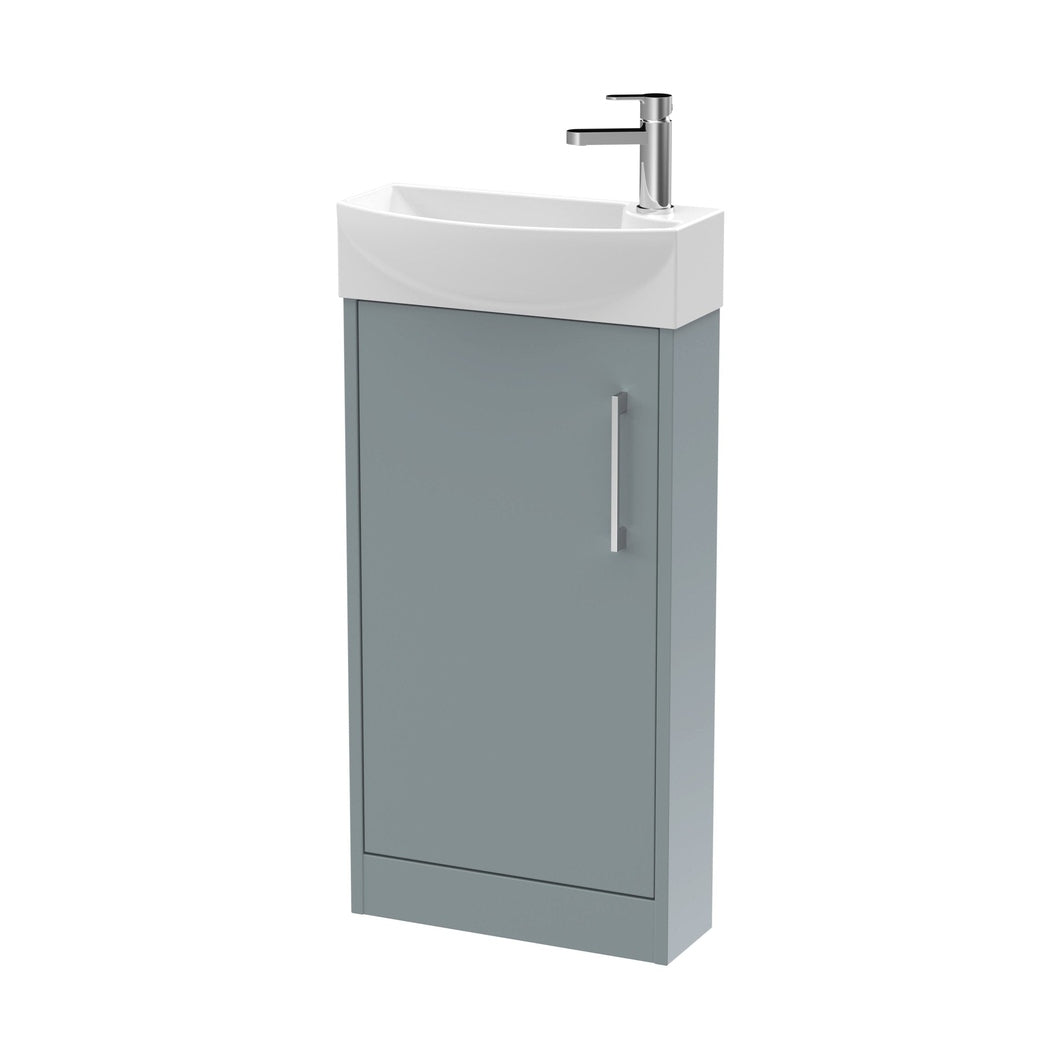 Hudson Reed Juno Compact 440mm Floor Standing 1 Door Unit & 1th Basin Lh Contemp Coastal Grey MFC Smooth Matt 923x450x220mm - JJ Building Materials