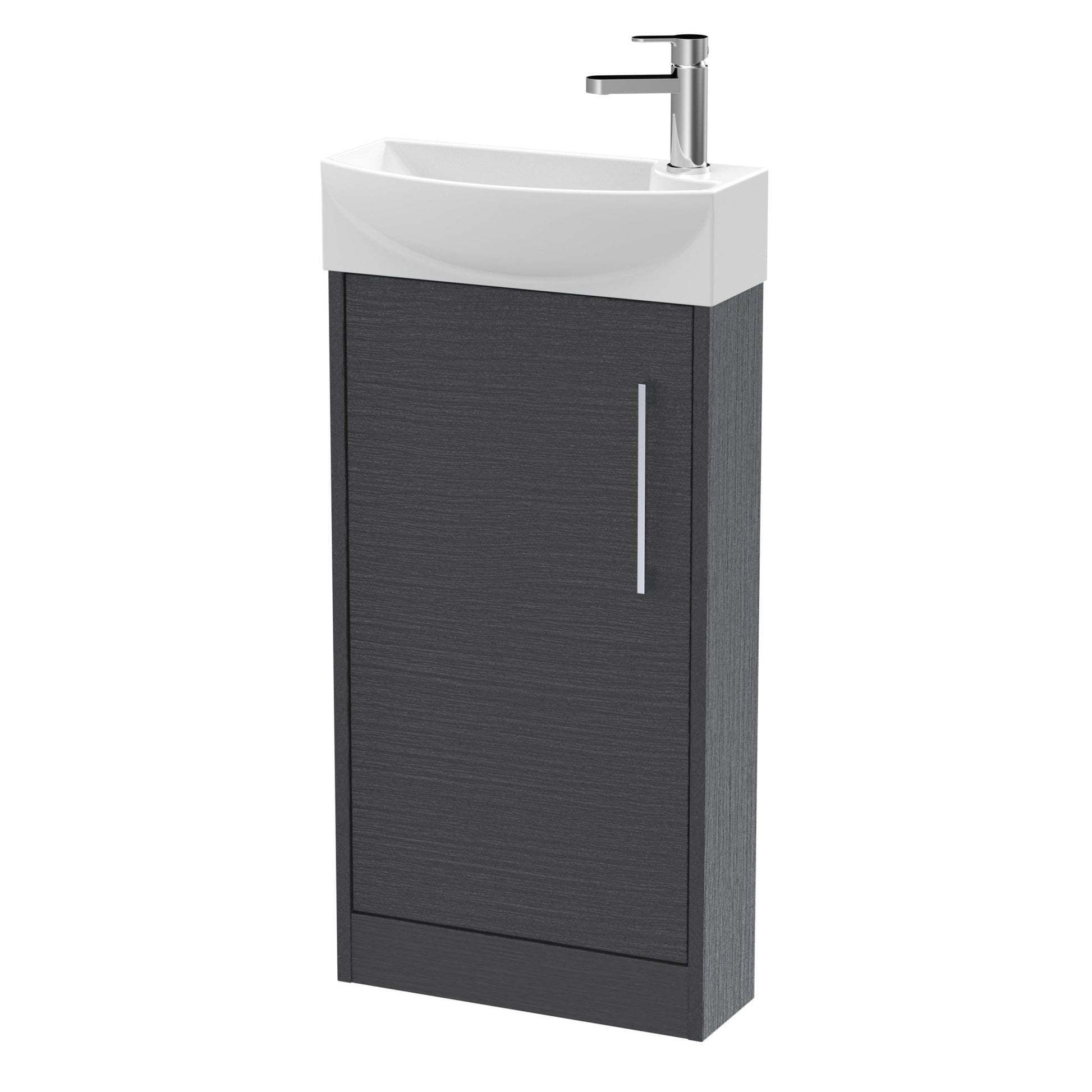 Hudson Reed Juno Compact 440mm Floor Standing 1 Door Unit & 1th Basin Lh Contemp Graphite Grey Woodgrain MFC Textured Woodgrain 923x450x220mm - JJ Building Materials
