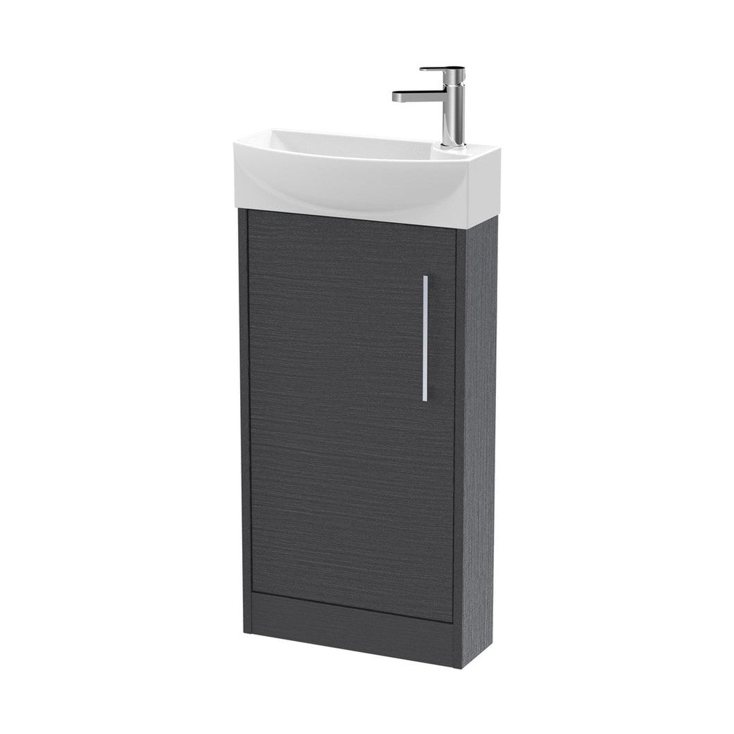 Hudson Reed Juno Compact 440mm Floor Standing 1 Door Unit & 1th Basin Lh Contemp Graphite Grey Woodgrain MFC Textured Woodgrain 923x450x220mm - JJ Building Materials