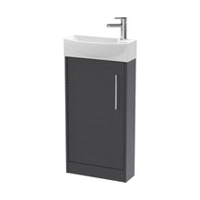 Hudson Reed Juno Compact 440mm Floor Standing 1 Door Unit & 1th Basin Lh Contemp Graphite Grey Woodgrain MFC Textured Woodgrain 923x450x220mm - JJ Building Materials