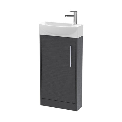 Hudson Reed Juno Compact 440mm Floor Standing 1 Door Unit & 1th Basin Lh Contemp Graphite Grey Woodgrain MFC Textured Woodgrain 923x450x220mm - JJ Building Materials