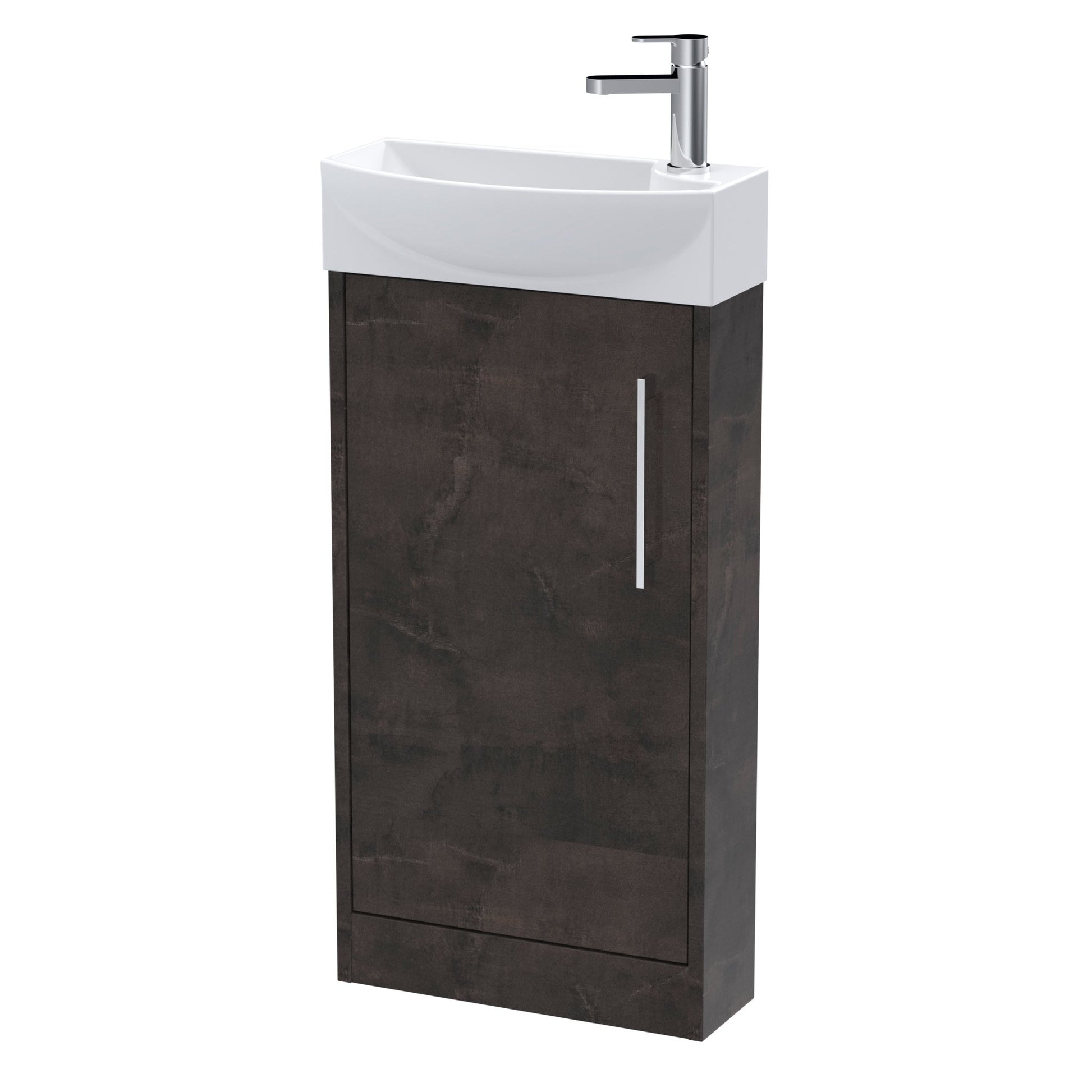 Hudson Reed Juno Compact 440mm Floor Standing 1 Door Unit & 1th Basin Lh Contemp Metallic Slate MFC Textured Matt 923x450x220mm - JJ Building Materials