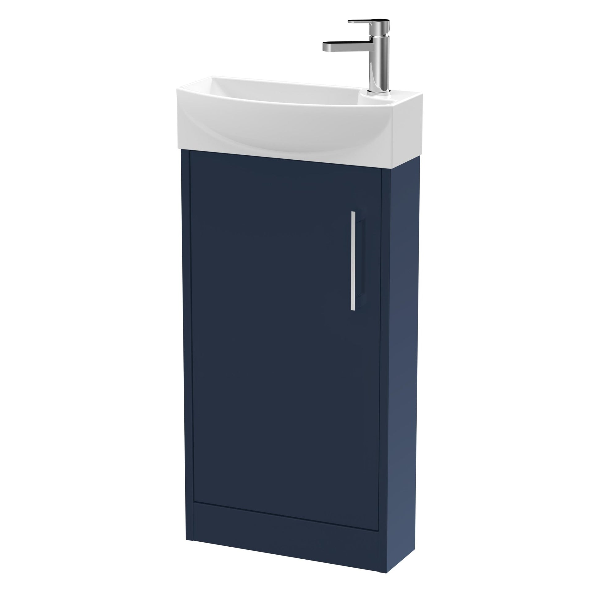 Hudson Reed Juno Compact 440mm Floor Standing 1 - door Unit & 1th Basin Lh Contemp Midnight Blue MFC Painted Matt 923x450x220mm - JJ Building Materials