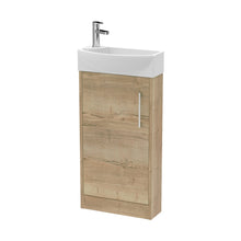 Hudson Reed Juno Compact 440mm Floor Standing 1 Door Unit & 1th Basin Rh Contemp Autumn Oak MFC Textured Woodgrain 923x450x220mm - JJ Building Materials