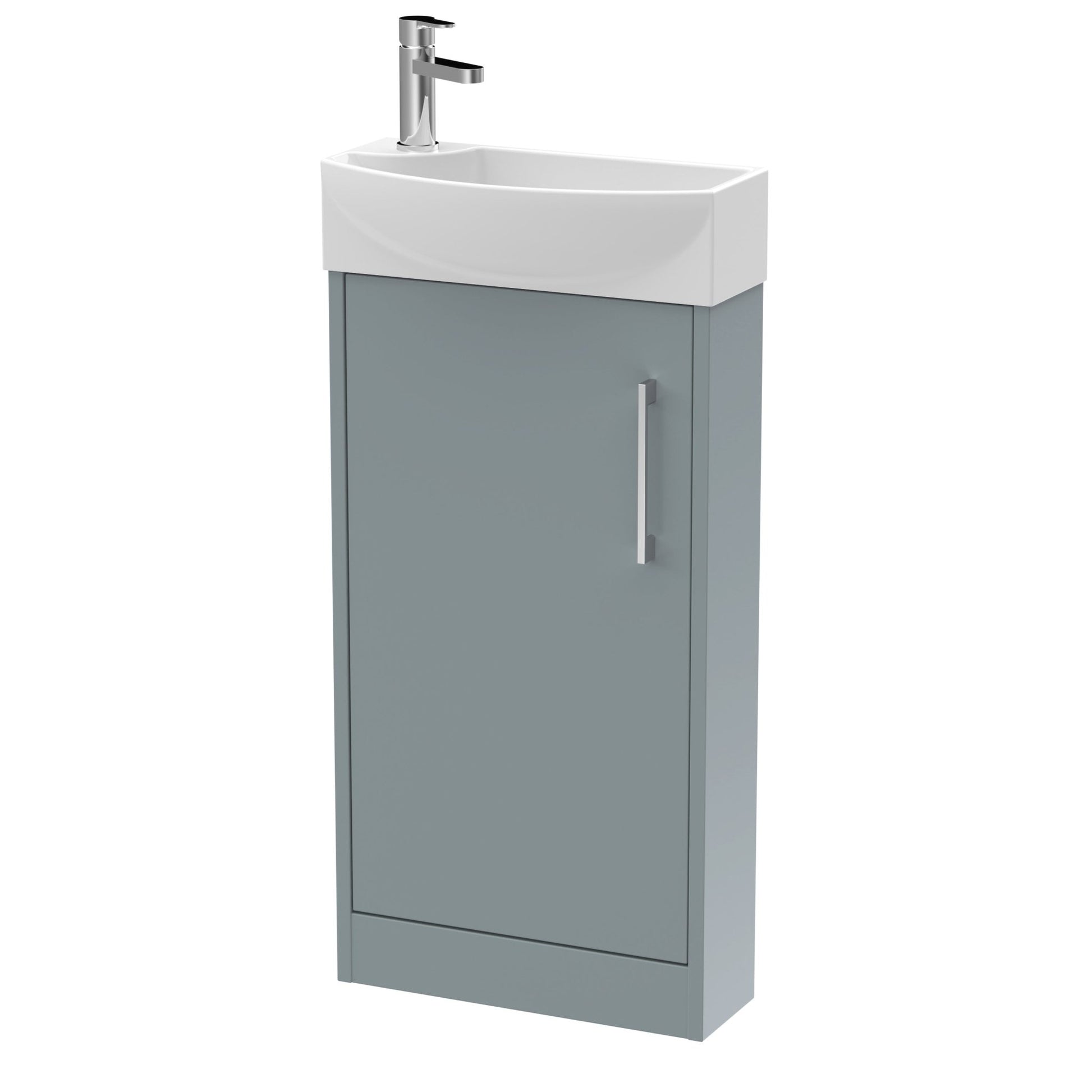 Hudson Reed Juno Compact 440mm Floor Standing 1 Door Unit & 1th Basin Rh Contemp Coastal Grey MFC Smooth Matt 923x450x220mm - JJ Building Materials
