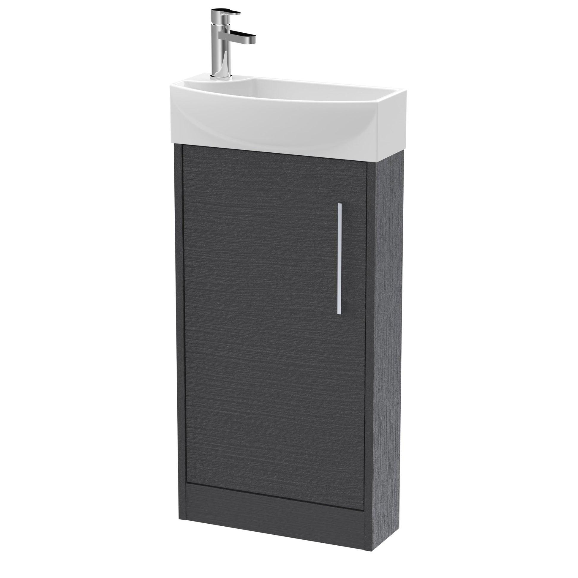 Hudson Reed Juno Compact 440mm Floor Standing 1 Door Unit & 1th Basin Rh Contemp Graphite Grey Woodgrain MFC Textured Woodgrain 923x450x220mm - JJ Building Materials