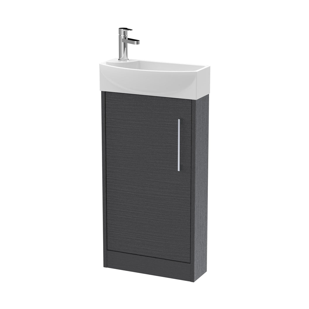 Hudson Reed Juno Compact 440mm Floor Standing 1 Door Unit & 1th Basin Rh Contemp Graphite Grey Woodgrain MFC Textured Woodgrain 923x450x220mm - JJ Building Materials