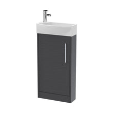 Hudson Reed Juno Compact 440mm Floor Standing 1 Door Unit & 1th Basin Rh Contemp Graphite Grey Woodgrain MFC Textured Woodgrain 923x450x220mm - JJ Building Materials