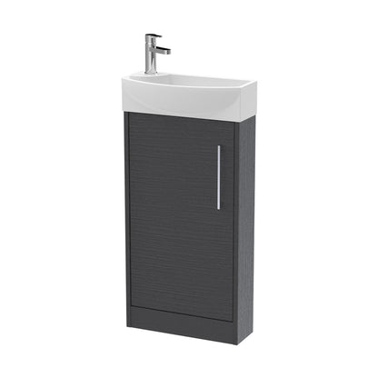 Hudson Reed Juno Compact 440mm Floor Standing 1 Door Unit & 1th Basin Rh Contemp Graphite Grey Woodgrain MFC Textured Woodgrain 923x450x220mm - JJ Building Materials