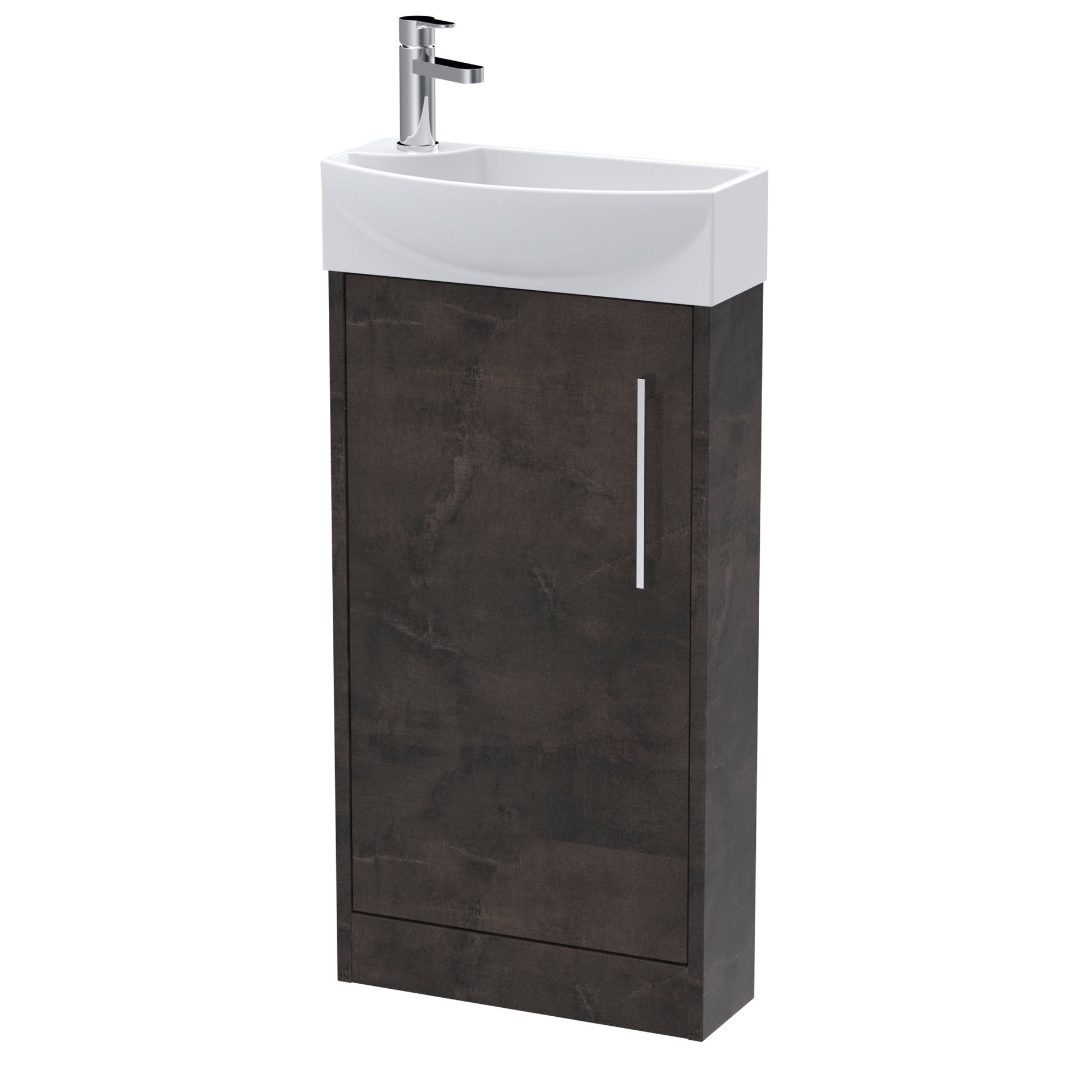 Hudson Reed Juno Compact 440mm Floor Standing 1 Door Unit & 1th Basin Rh Contemp Metallic Slate MFC Textured Matt 923x450x220mm - JJ Building Materials