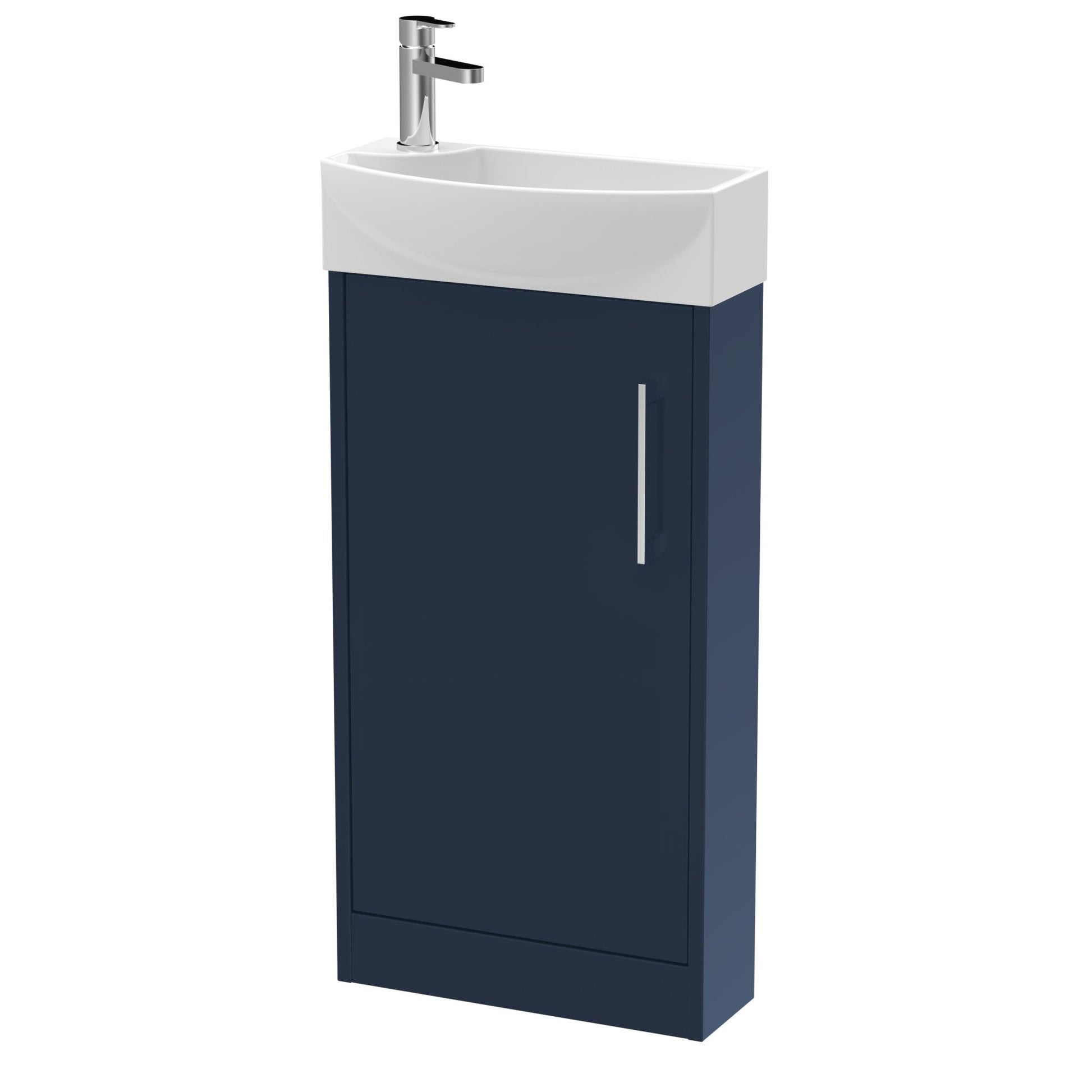 Hudson Reed Juno Compact 440mm Floor Standing 1 - door Unit & 1th Basin Rh Contemp Midnight Blue MFC Painted Matt 923x450x220mm - JJ Building Materials