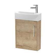 Hudson Reed Juno Compact 440mm Wall Hung 1 Door Unit & 1th Basin Lh Contemp Autumn Oak MFC Textured Woodgrain 479x450x220mm - JJ Building Materials
