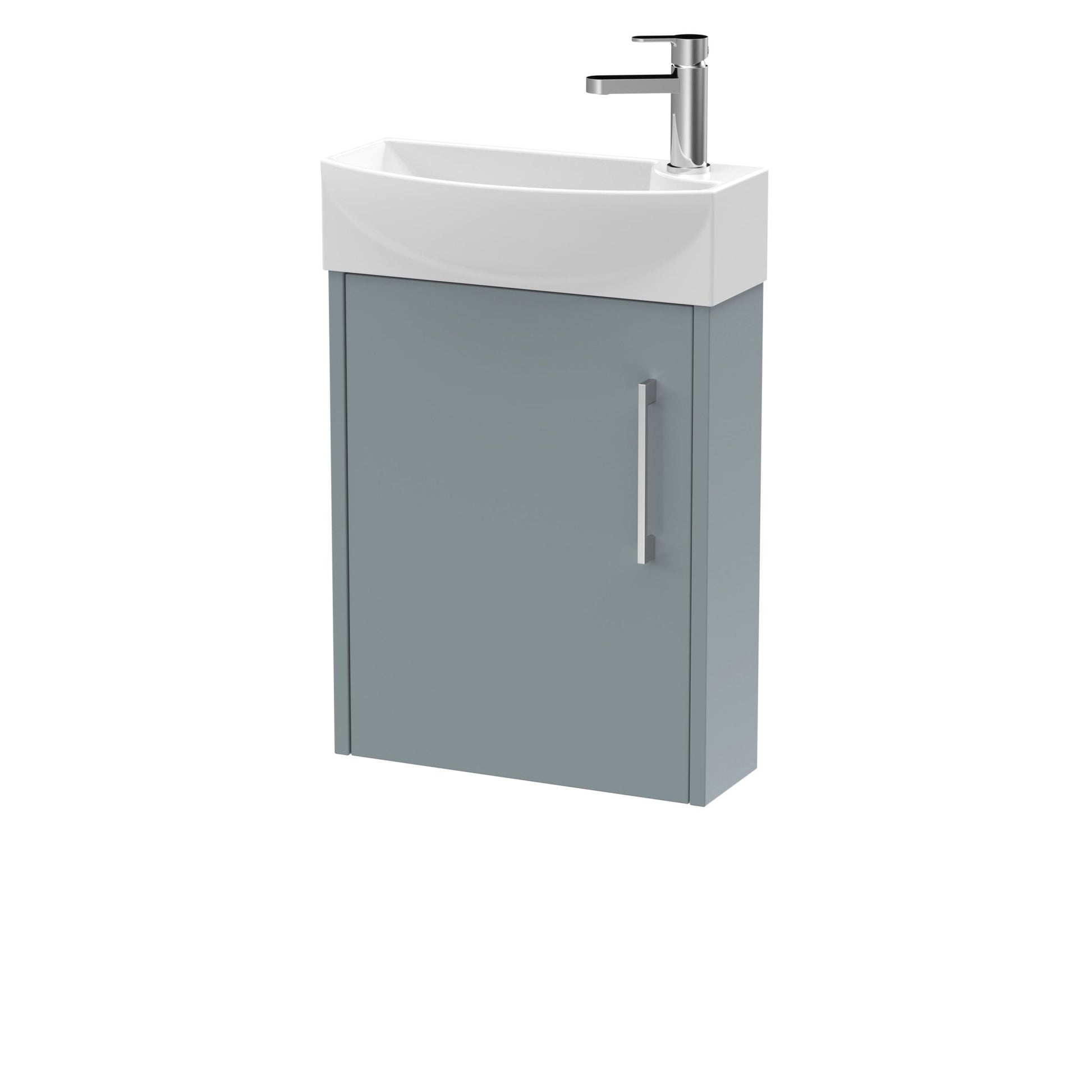 Hudson Reed Juno Compact 440mm Wall Hung 1 Door Unit & 1th Basin Lh Contemp Coastal Grey MFC Smooth Matt 479x450x220mm - JJ Building Materials
