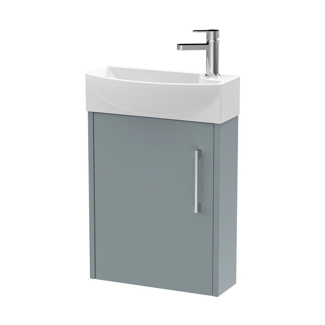 Hudson Reed Juno Compact 440mm Wall Hung 1 Door Unit & 1th Basin Lh Contemp Coastal Grey MFC Smooth Matt 479x450x220mm - JJ Building Materials