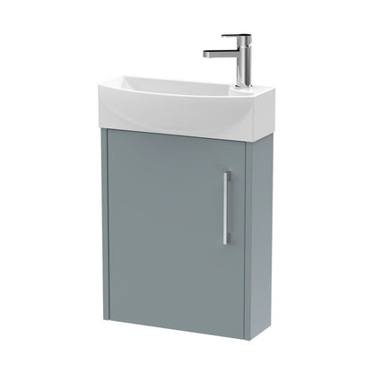 Hudson Reed Juno Compact 440mm Wall Hung 1 Door Unit & 1th Basin Lh Contemp Coastal Grey MFC Smooth Matt 479x450x220mm - JJ Building Materials