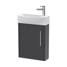Hudson Reed Juno Compact 440mm Wall Hung 1 Door Unit & 1th Basin Lh Contemp Graphite Grey Woodgrain MFC Textured Woodgrain 479x450x220mm - JJ Building Materials