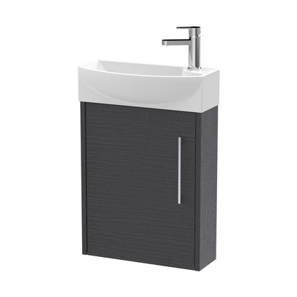 Hudson Reed Juno Compact 440mm Wall Hung 1 Door Unit & 1th Basin Lh Contemp Graphite Grey Woodgrain MFC Textured Woodgrain 479x450x220mm - JJ Building Materials