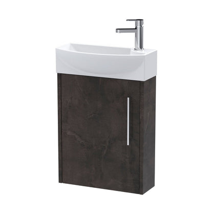 Hudson Reed Juno Compact 440mm Wall Hung 1 Door Unit & 1th Basin Lh Contemp Metallic Slate MFC Textured Matt 659x450x220mm - JJ Building Materials