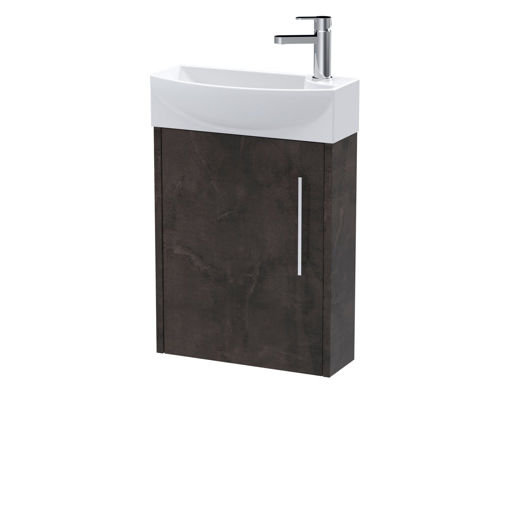 Hudson Reed Juno Compact 440mm Wall Hung 1 Door Unit & 1th Basin Lh Contemp Metallic Slate MFC Textured Matt 659x450x220mm - JJ Building Materials