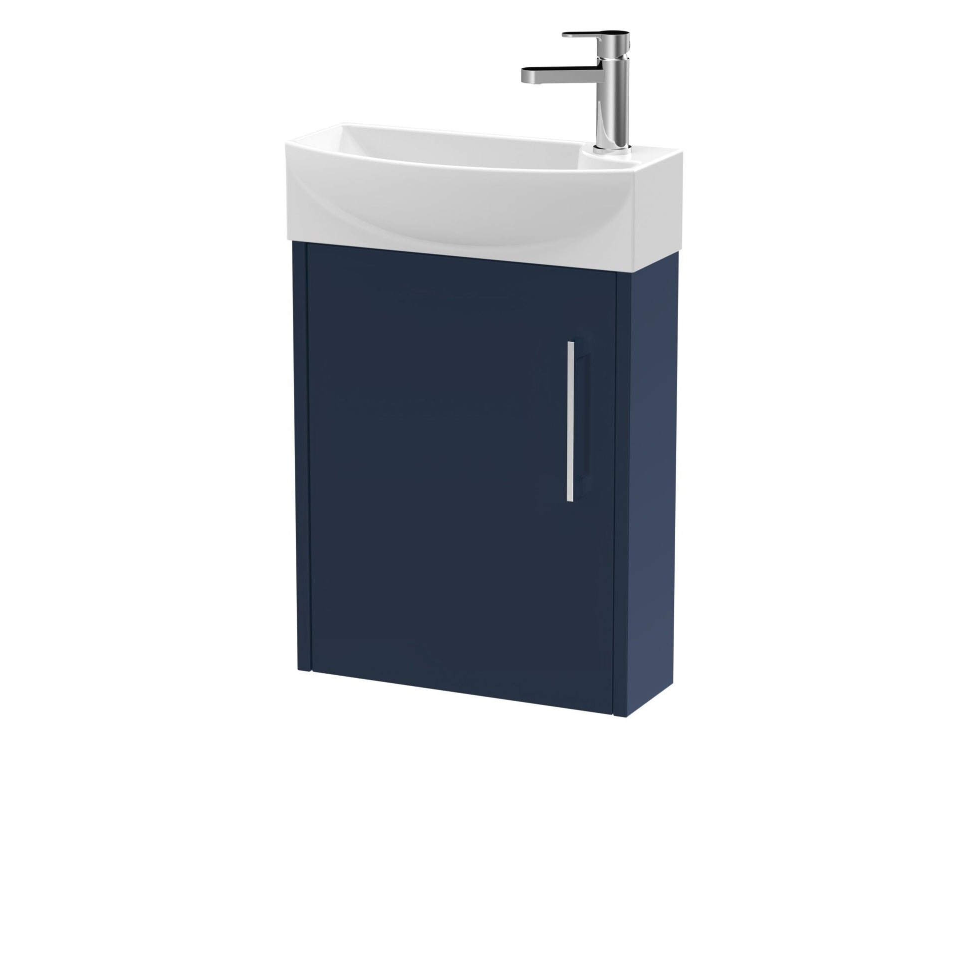 Hudson Reed Juno Compact 440mm Wall Hung 1 - door Unit & 1th Basin Lh Contemp Midnight Blue MFC Painted Matt 659x450x220mm - JJ Building Materials