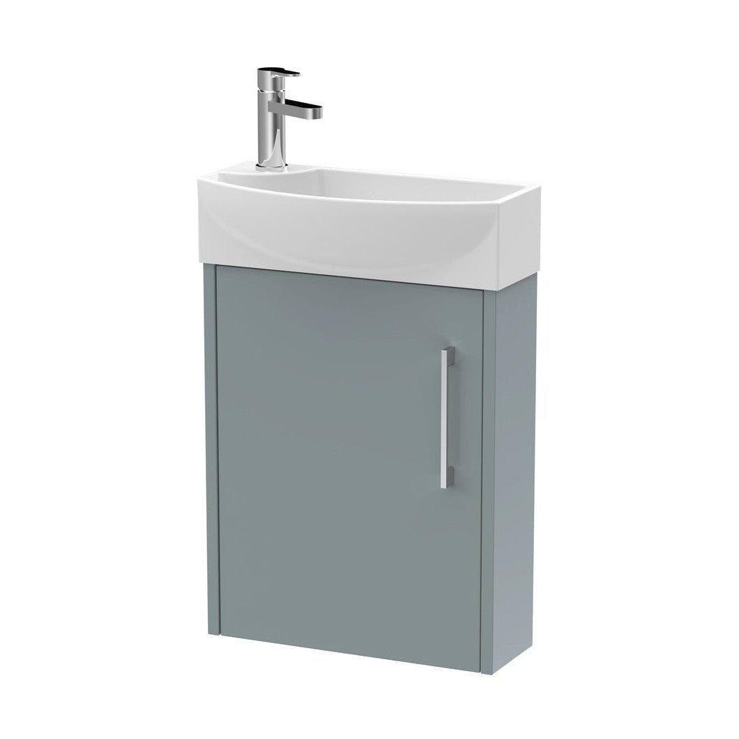 Hudson Reed Juno Compact 440mm Wall Hung 1 Door Unit & 1th Basin Rh Contemp Coastal Grey MFC Smooth Matt 479x450x220mm - JJ Building Materials