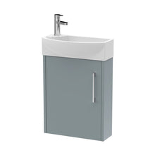 Hudson Reed Juno Compact 440mm Wall Hung 1 Door Unit & 1th Basin Rh Contemp Coastal Grey MFC Smooth Matt 479x450x220mm - JJ Building Materials