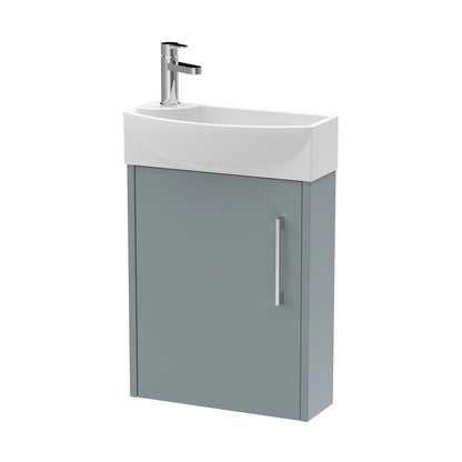 Hudson Reed Juno Compact 440mm Wall Hung 1 Door Unit & 1th Basin Rh Contemp Coastal Grey MFC Smooth Matt 479x450x220mm - JJ Building Materials