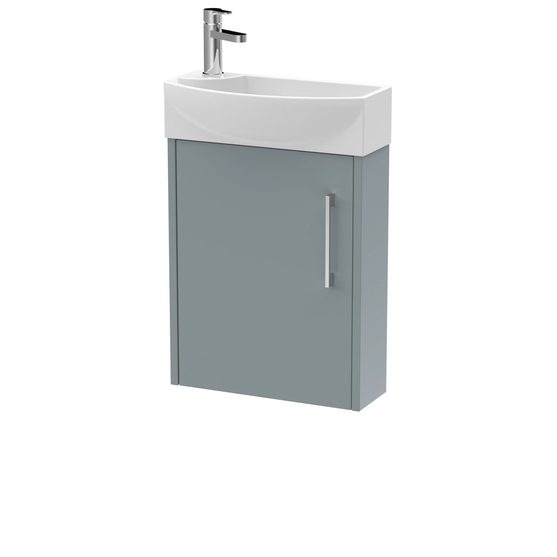 Hudson Reed Juno Compact 440mm Wall Hung 1 Door Unit & 1th Basin Rh Contemp Coastal Grey MFC Smooth Matt 479x450x220mm - JJ Building Materials