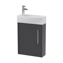 Hudson Reed Juno Compact 440mm Wall Hung 1 Door Unit & 1th Basin Rh Contemp Graphite Grey Woodgrain MFC Textured Woodgrain 479x450x220mm - JJ Building Materials