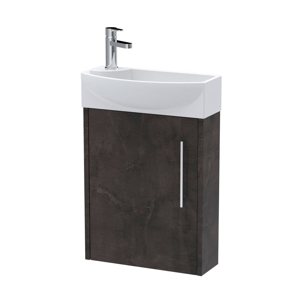 Hudson Reed Juno Compact 440mm Wall Hung 1 Door Unit & 1th Basin Rh Contemp Metallic Slate MFC Textured Matt 659x450x220mm - JJ Building Materials