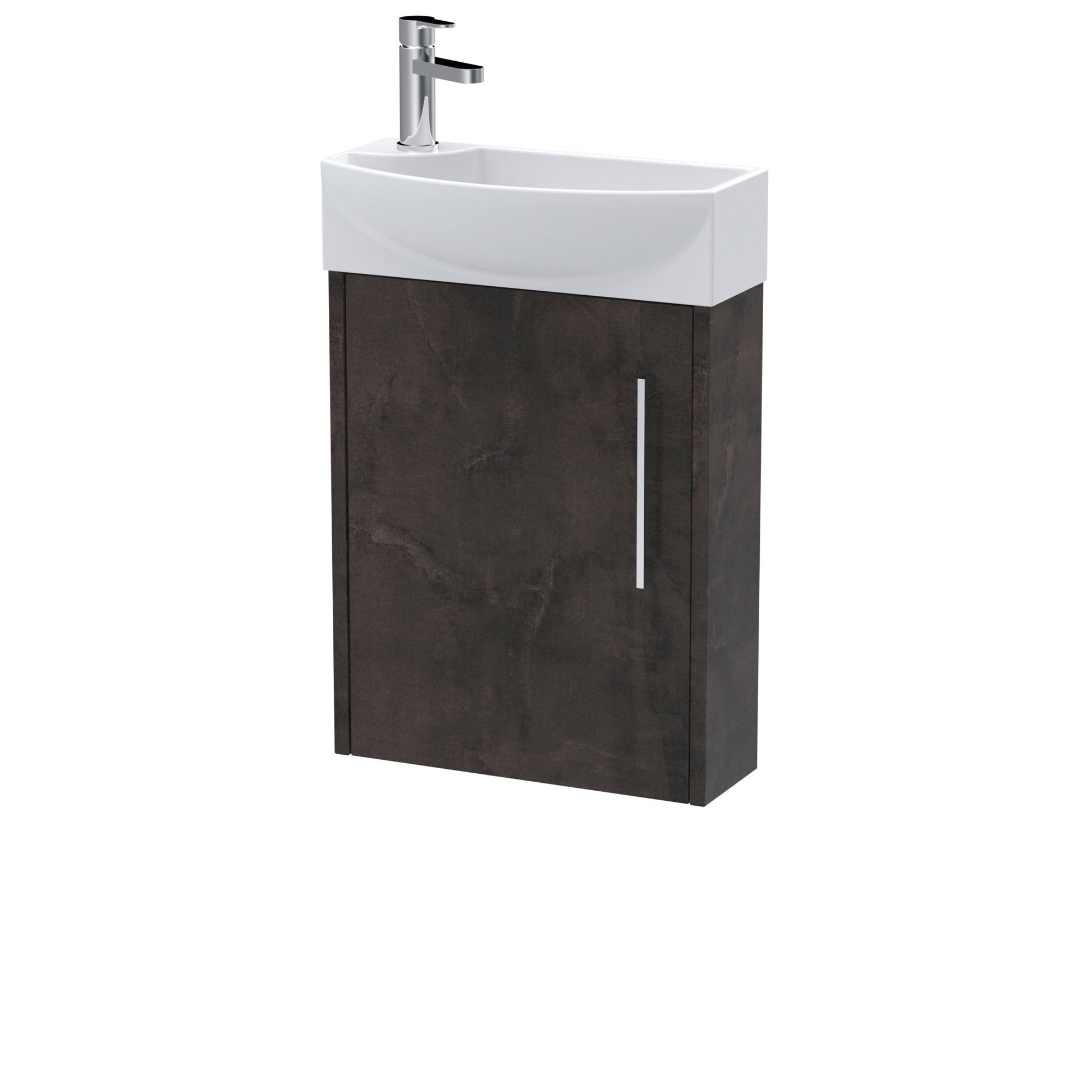 Hudson Reed Juno Compact 440mm Wall Hung 1 Door Unit & 1th Basin Rh Contemp Metallic Slate MFC Textured Matt 659x450x220mm - JJ Building Materials