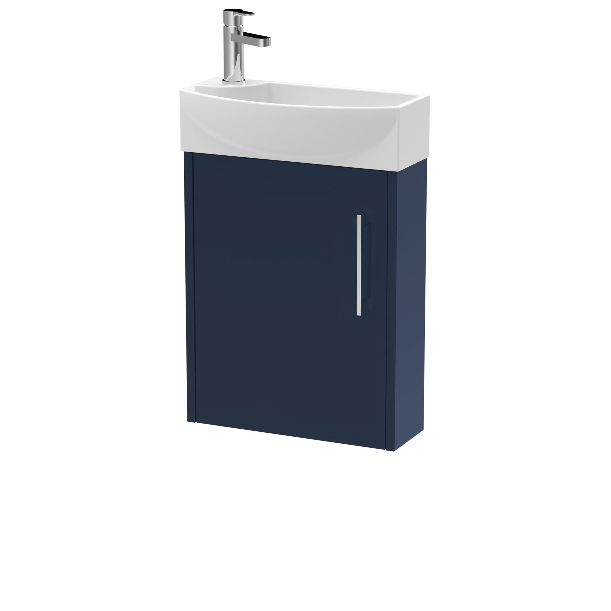 Hudson Reed Juno Compact 440mm Wall Hung 1 - door Unit & 1th Basin Rh Contemp Midnight Blue MFC Painted Matt 659x450x220mm - JJ Building Materials