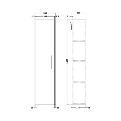 Hudson Reed Juno Wall Hung 350mm Tall Unit Contemp Metallic Slate MFC Textured Matt 1433x350x255mm - JJ Building Materials