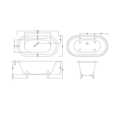 Hudson Reed Kingsbury Freestanding Bath - Corbel Leg Set (1500mm) Trad White Acrylic - JJ Building Materials