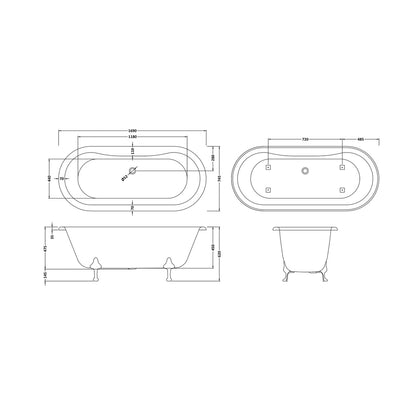 Hudson Reed Kingsbury Freestanding Bath - Pride Leg Set (1700mm) Trad White Acrylic - JJ Building Materials